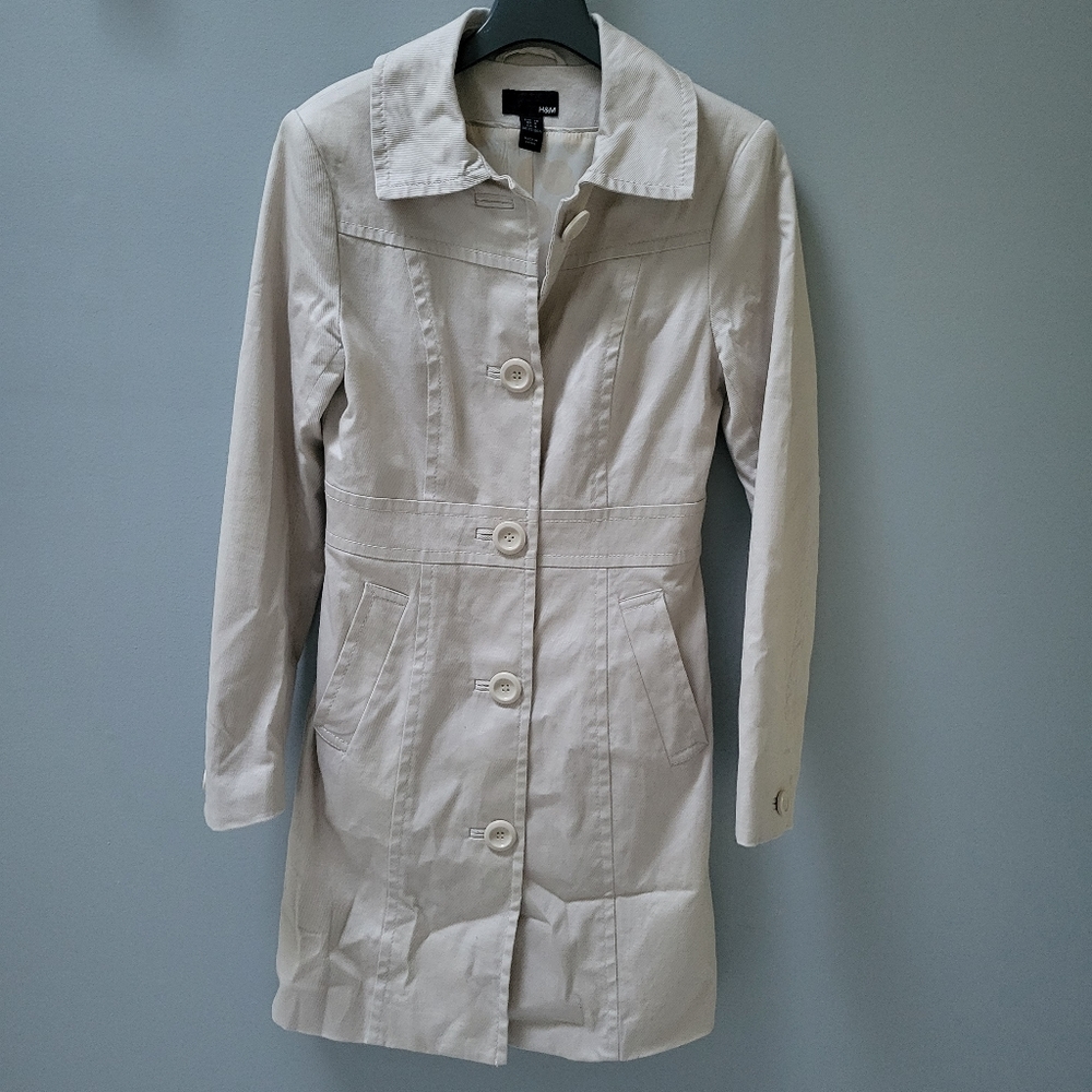 H&M Tan Corduroy Trench Coat Size 4